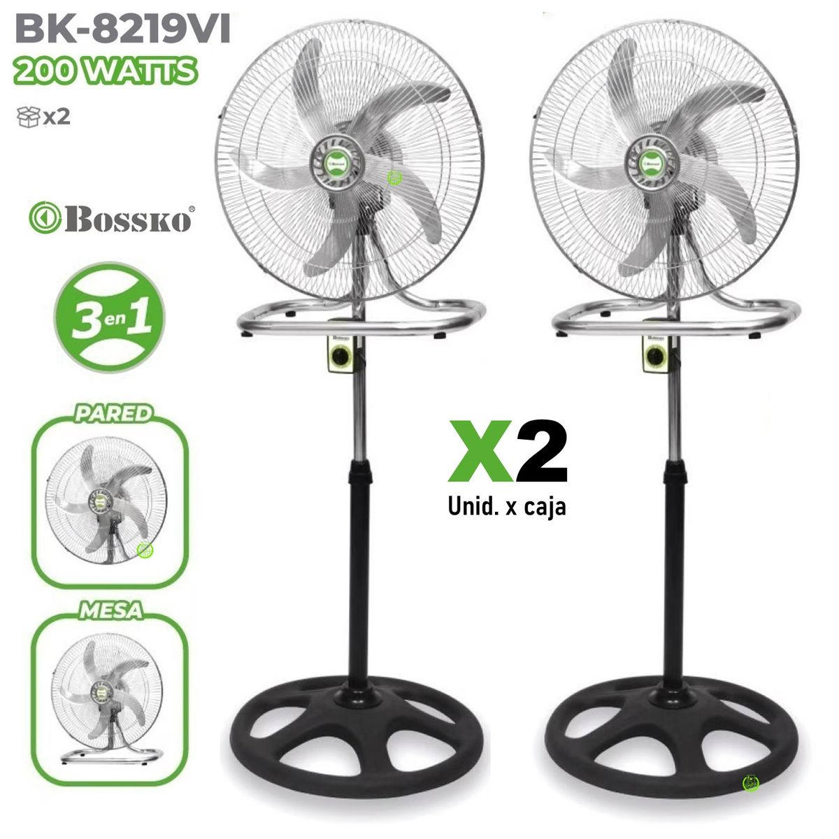 BOSSKO - Ventilador Industrial BOSSKO 3 en 1 18" 3 Vel. 200W BK-8219VI