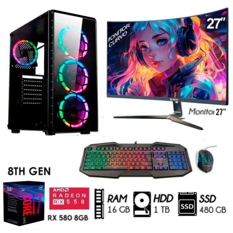 INTEL - Computadora PC GAMER Core I7 3.2Ghz Ram 16GB DISCO 1TB+SSD 480GB RX 580 8GB  M27