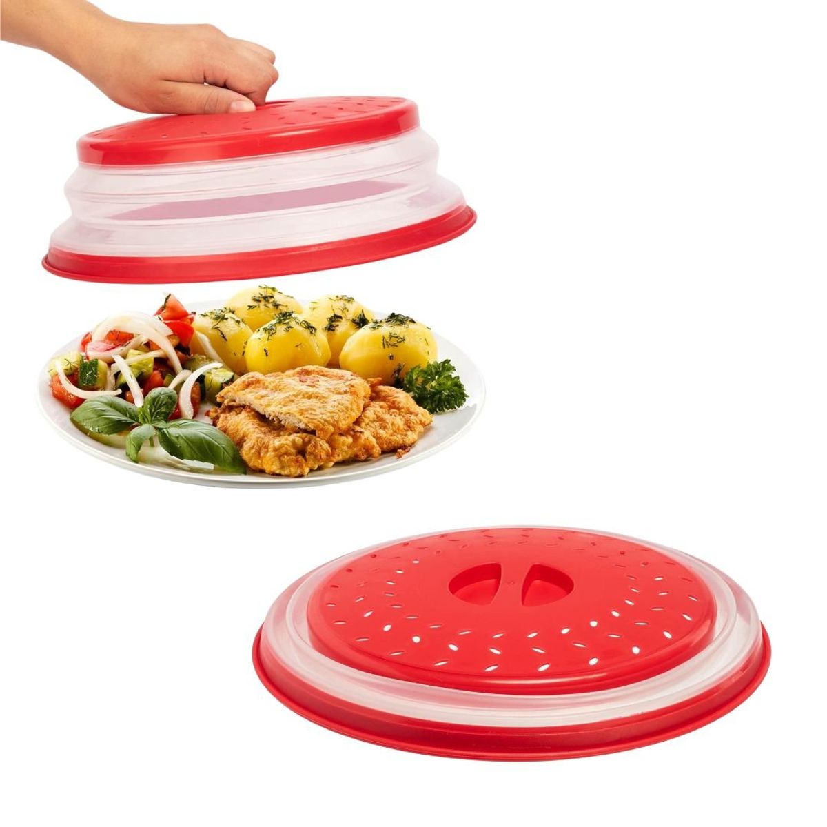HOGARMAS - Cubierta Plegable Antisalpicaduras para Microondas Rojo Colador