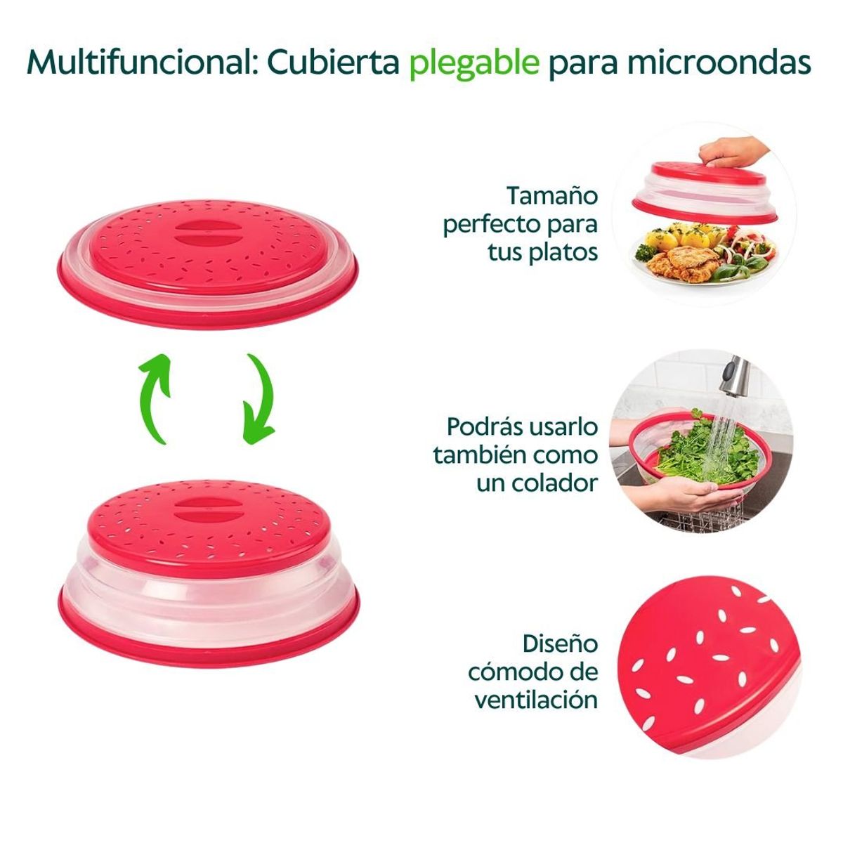 HOGARMAS - Cubierta Plegable Antisalpicaduras para Microondas Rojo Colador