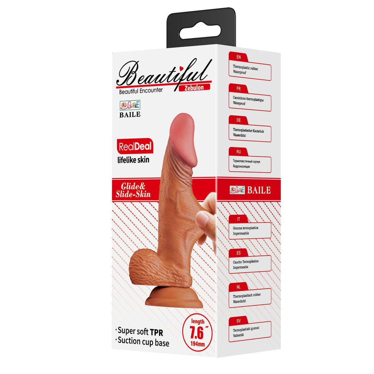 BAILE - Dildo Realista Pellizcable Zebulon Super Suave 19.4 cm Ø 4.2cm Ventosa
