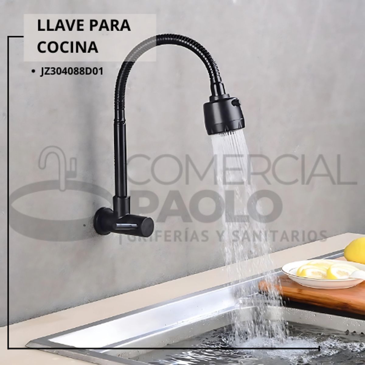 GENERICO - LLAVE DE COCINA PICO FLEXIBLE NEGRO A PARED JZ304088D01