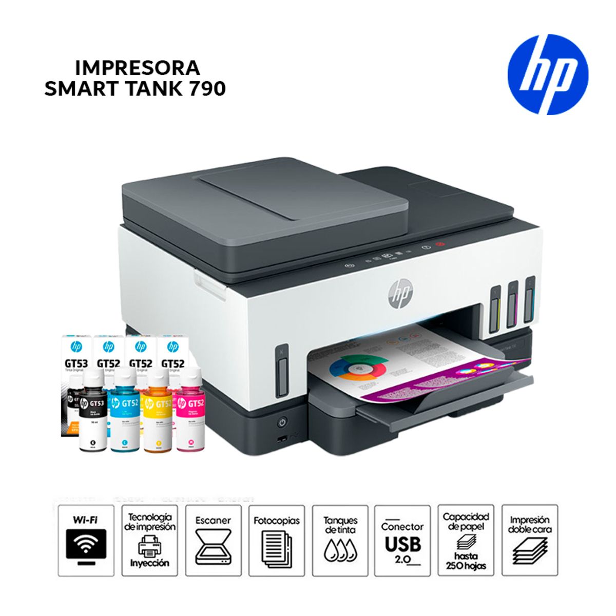 HP - Multifuncional HP Smart Tank 790 Color,Wi-Fi,Dúplex, ADF
