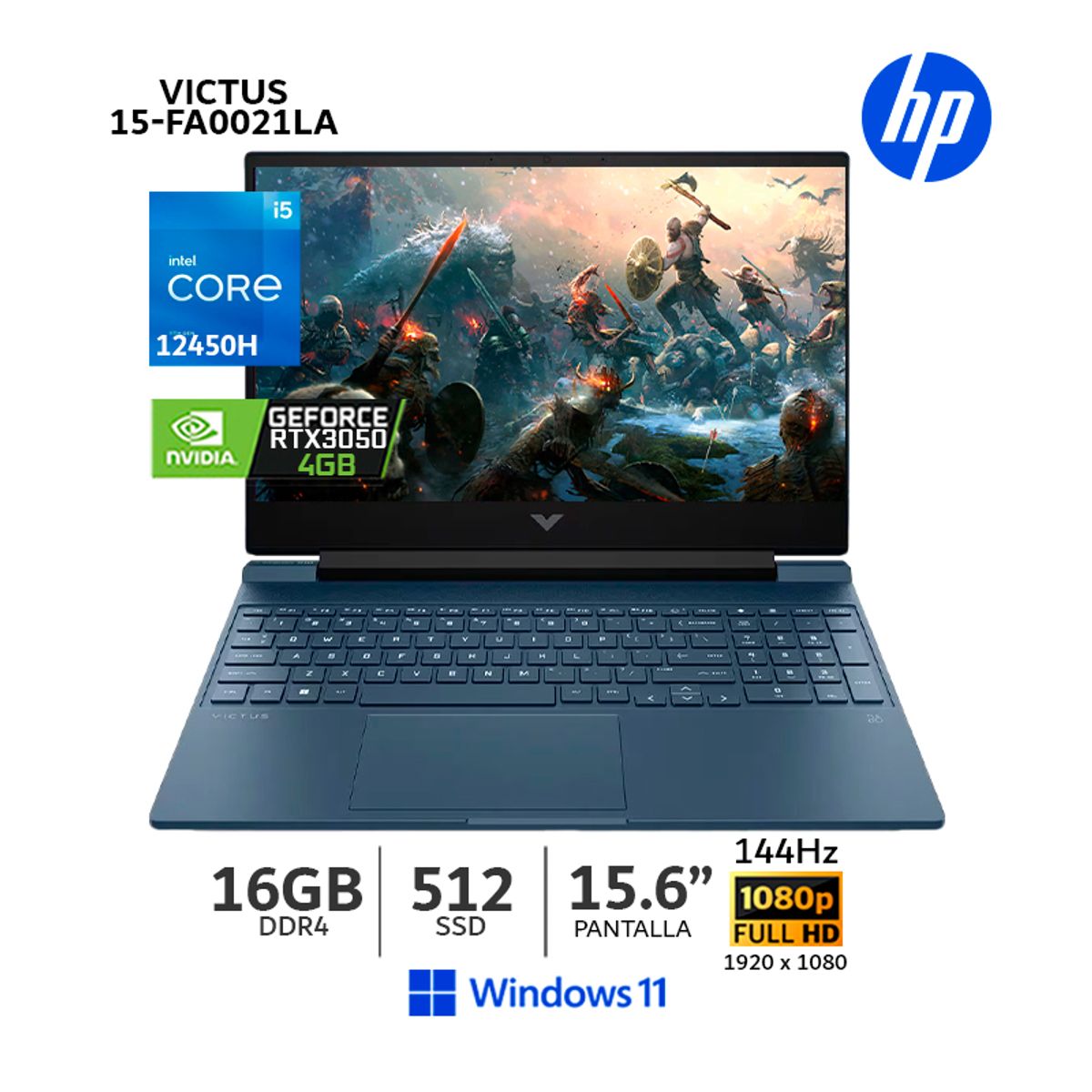 HP - Laptop Gamer Hp Victus 15-fa0021la I5-12450H, RTX3050, 16GB RAM, 512GB SSD, 15.6 (A14LCLA) CSI