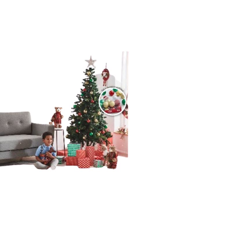 GENERICO - Pack ÁRBOL NAVIDAD + LUCES MULTICOLOR + SET DE 24 ESFERAS DE 3CM