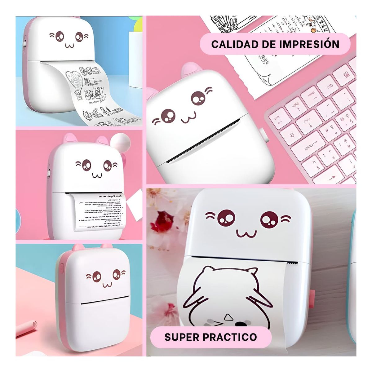 GENERICO - Impresora Funcional Pequeña en Rosado Y+Regalo Stickers