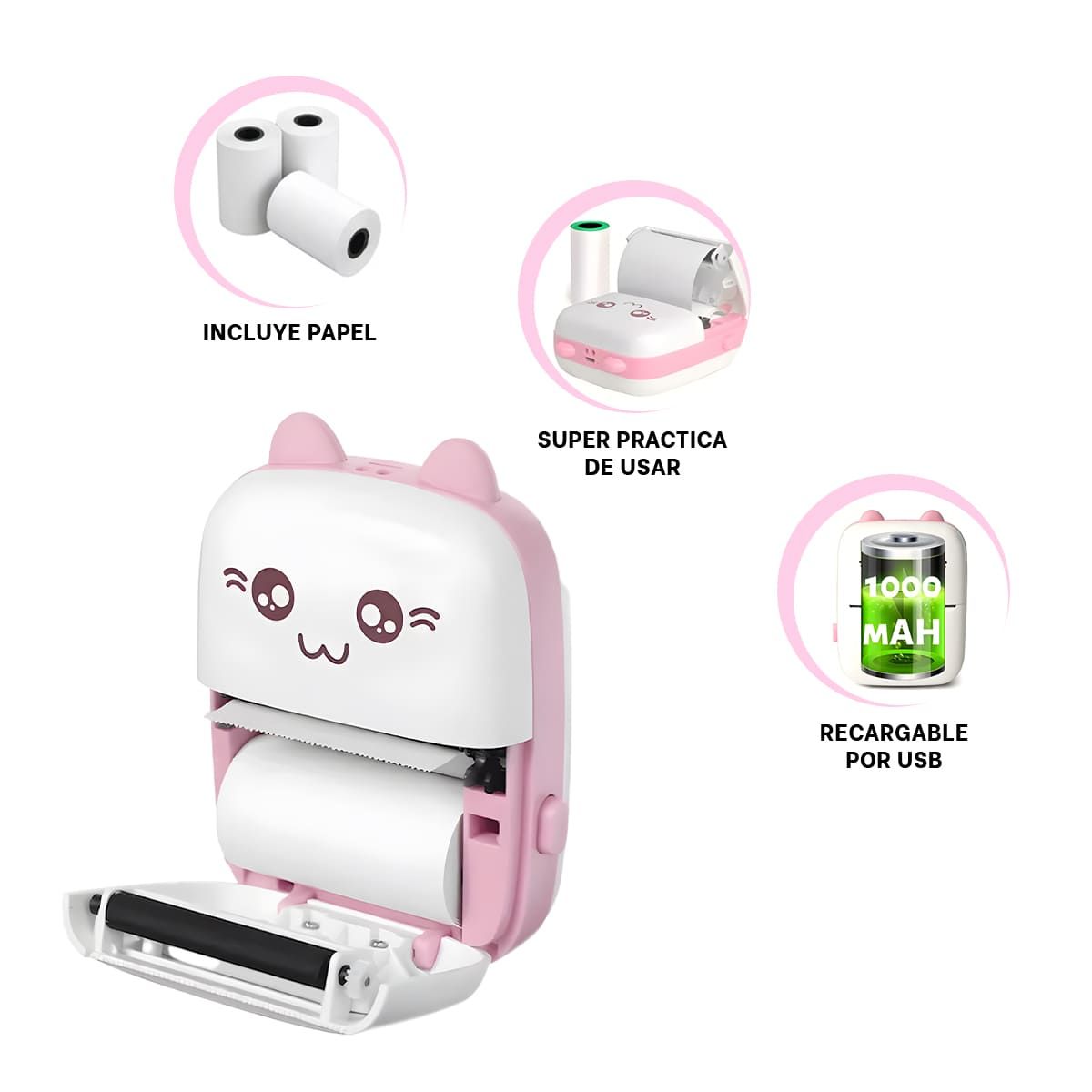 GENERICO - Impresora Funcional Pequeña en Rosado Y+Regalo Stickers