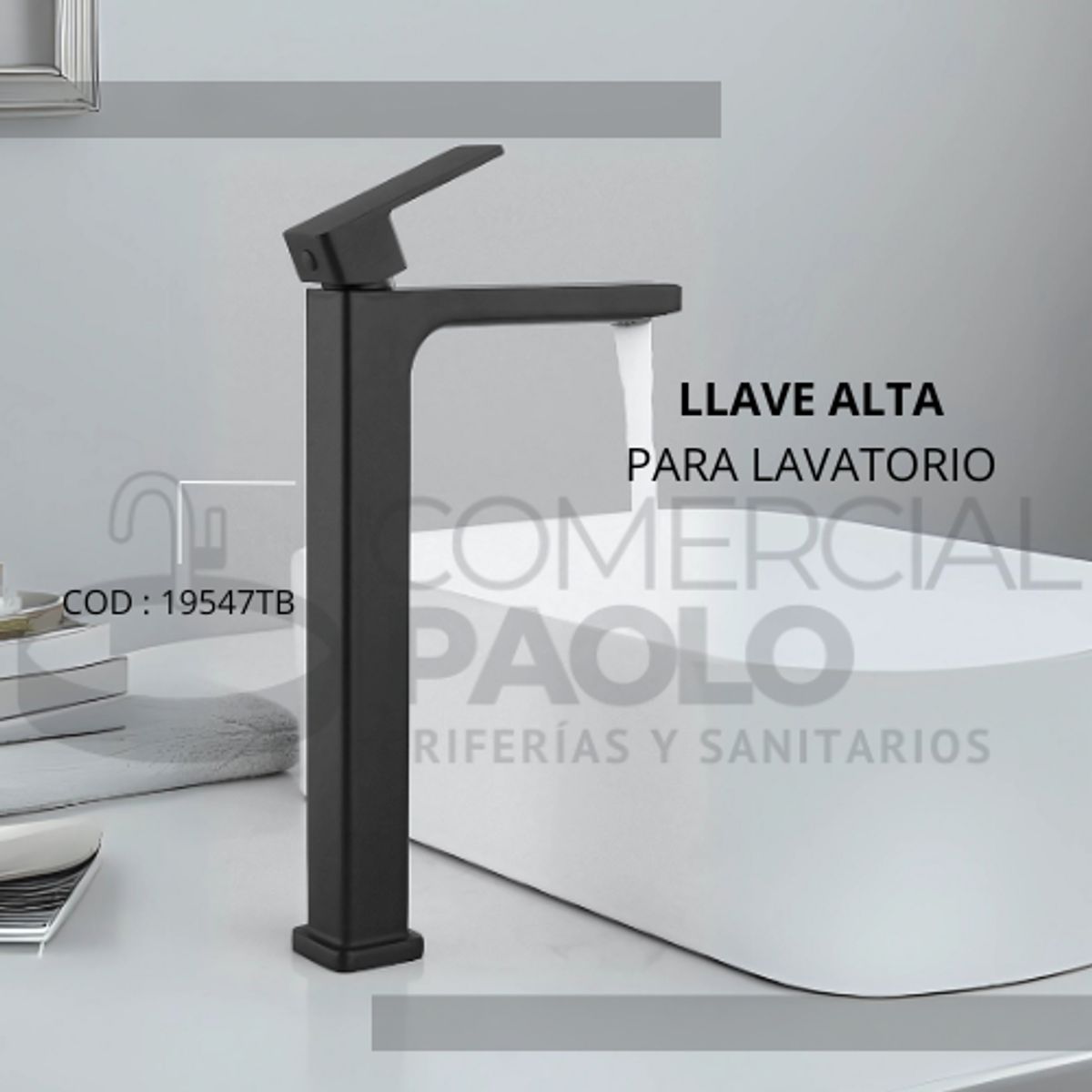 GENERICO - LLAVE DE LAVATORIO ALTO NEGRO 19547TB