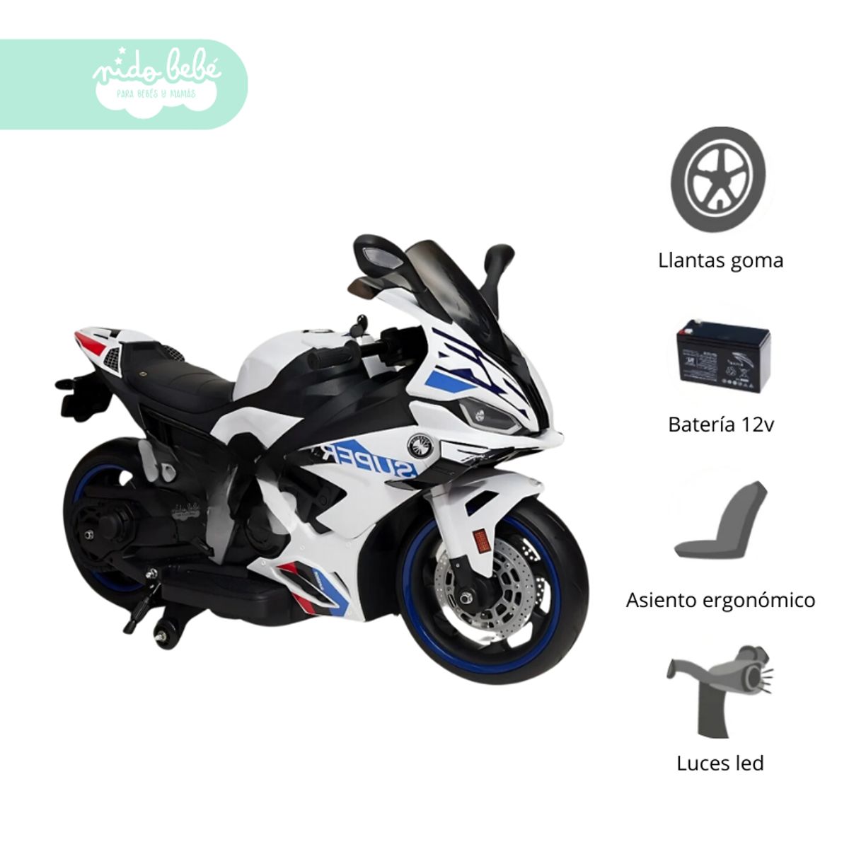 GENERICO - Moto a Batería para Niño Aguila Blanca