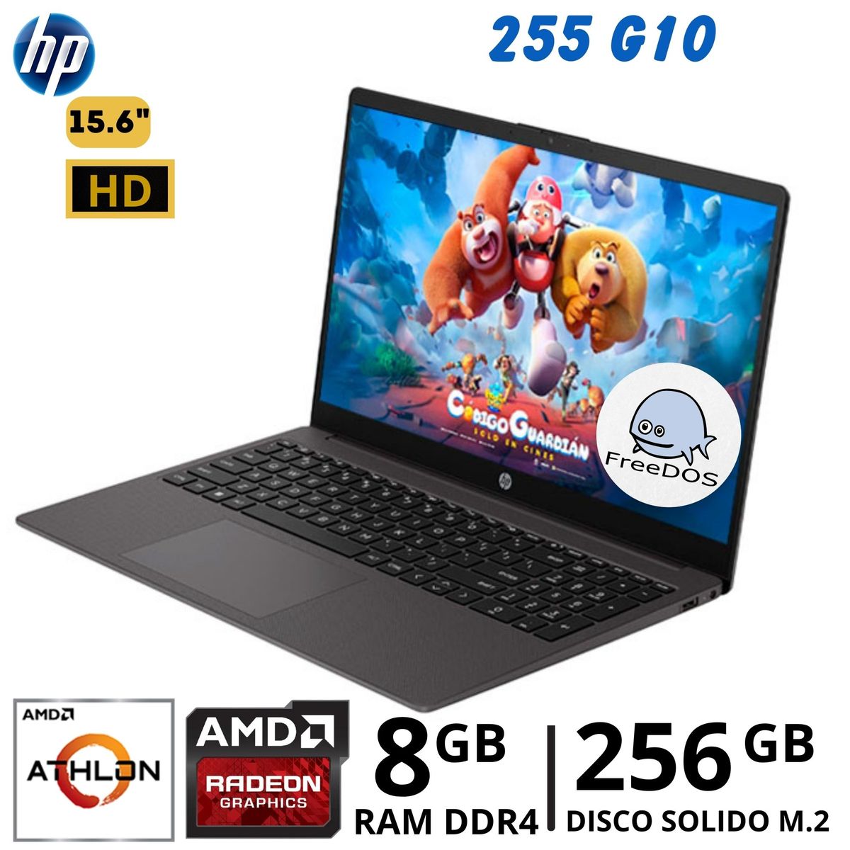 HP - Laptop Hp 255 G10 Athlon 7120U 15.6"HD, Ram 8Gb, SSD 256Gb, FreeDos