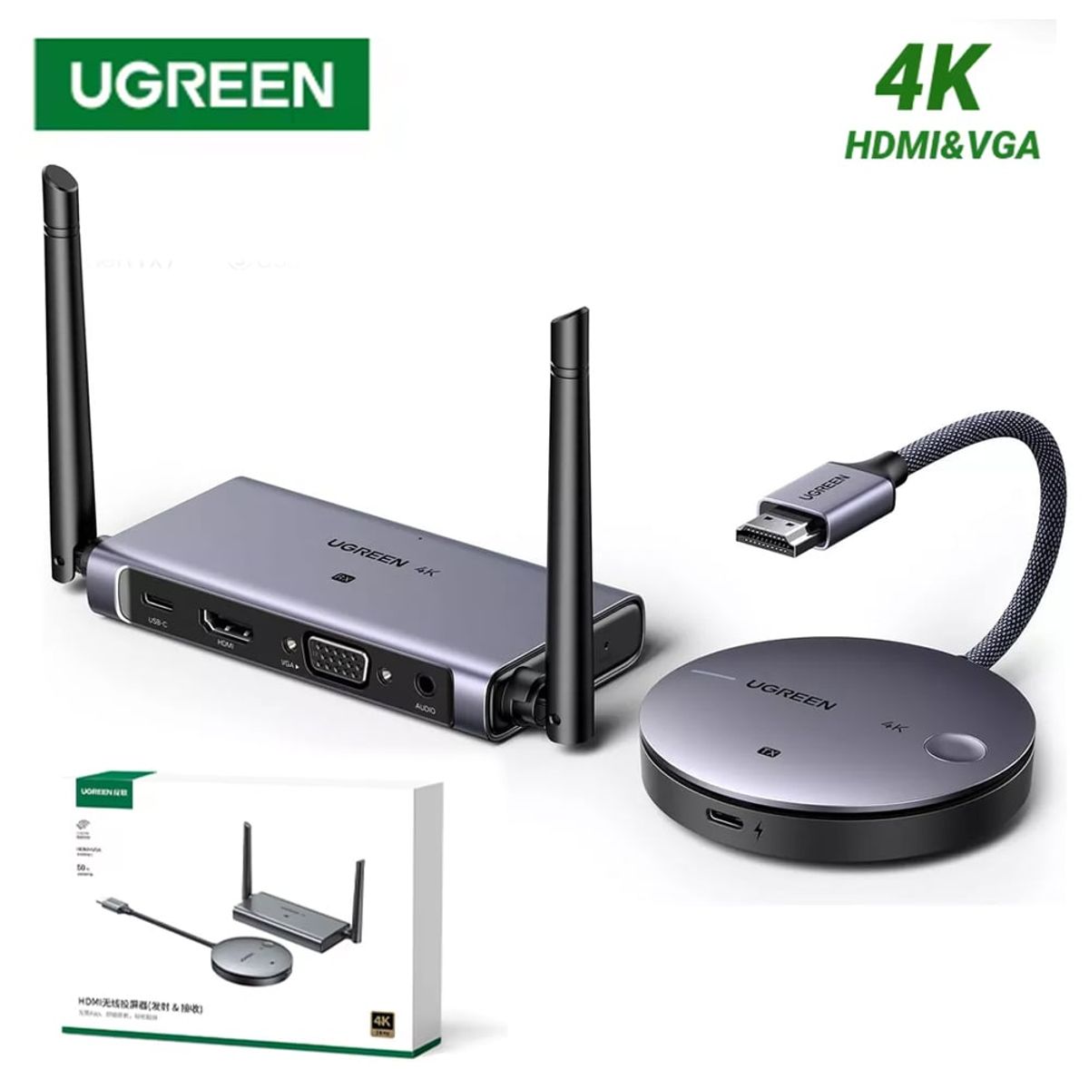 UGREEN - Extensión Extender HDMI VGA INALAMBRICO 50 Metros UGREEN 60Hz 4K 5Ghz