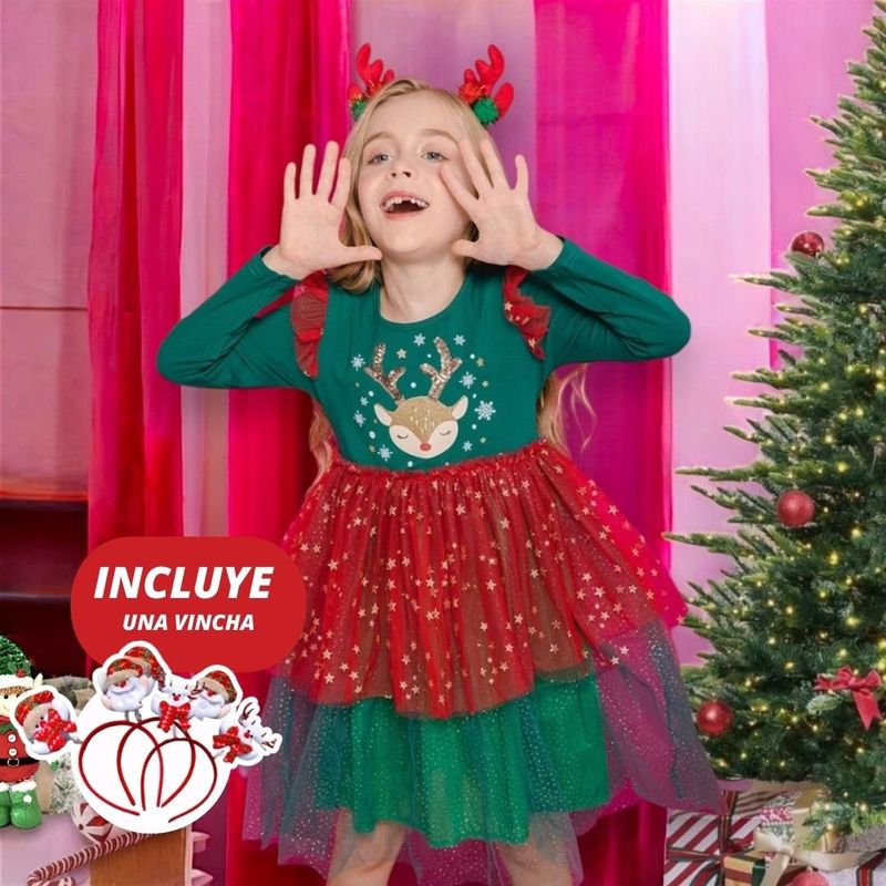 GENERICO - VESTIDO PARA NIÑA DE NAVIDAD CON UN HERMOSO DISEÑO - INCLUYE VINCHA