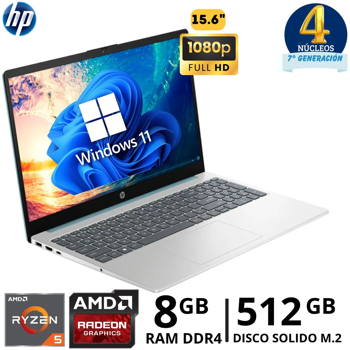 HP - Laptop Hp 15-FC0071LA Ryzen 5 - 7520U, 15.6"FHD, Ram 8GB, SSD 512GB, Windows 11,