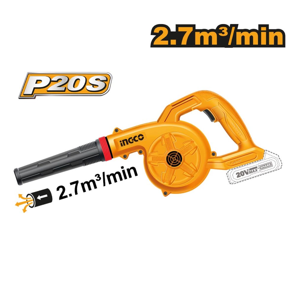 INGCO TOOLS - SOPLADORA INALÁMBRICA INGCO 20V 2 BATERÍAS 2.0AH CARGADOR CABLI200282