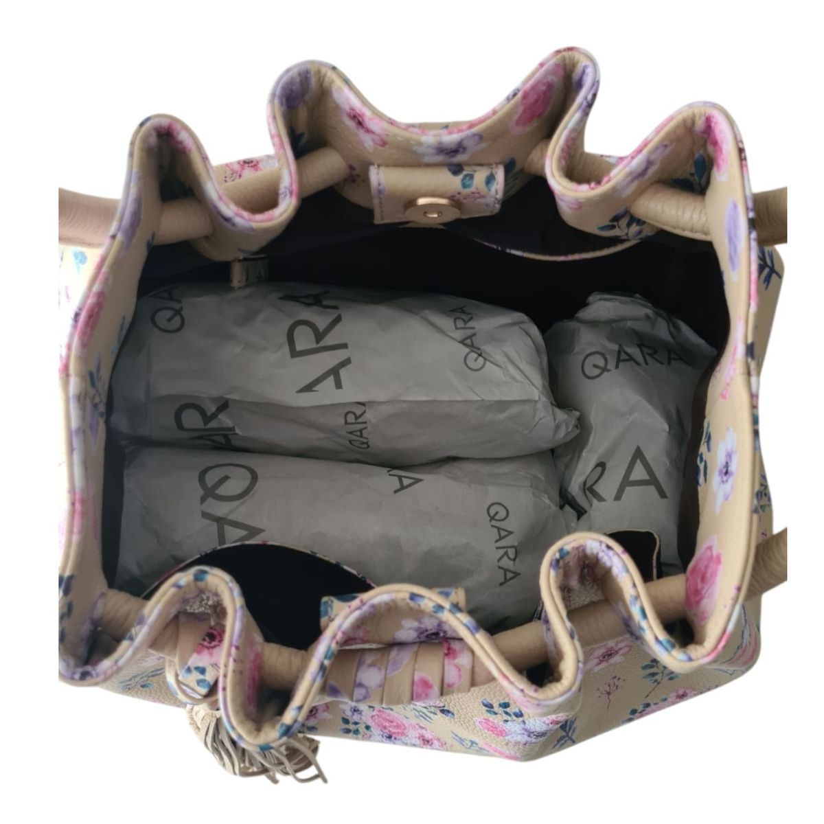 QARA - Bolso floreado en cuero genuino de alta calidad