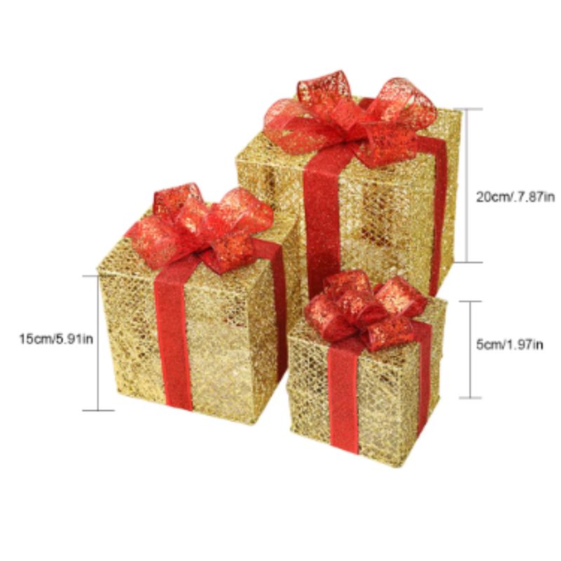 GENERICO - CAJA DE REGALO 3 IN1 , CON LUCES LED DE NAVIDAD, VIENE CON LAZO