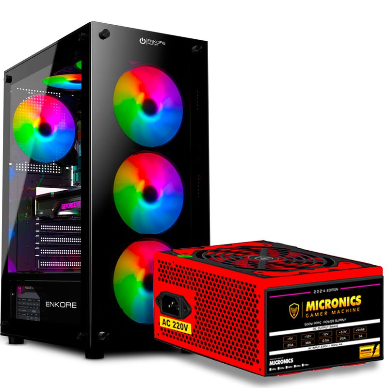 MICRONICS - Case Gamer Enkore Falcon Rgb 4Fan Usb 3.0 + Fuente 500w Micronics