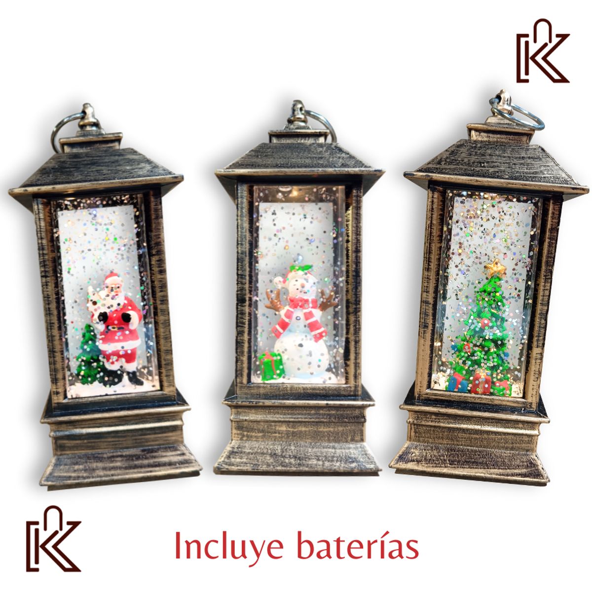 GENERICO - Set de 3 Faroles LED: Hombre de Nieve, Papá Noel y Árbol de navidad