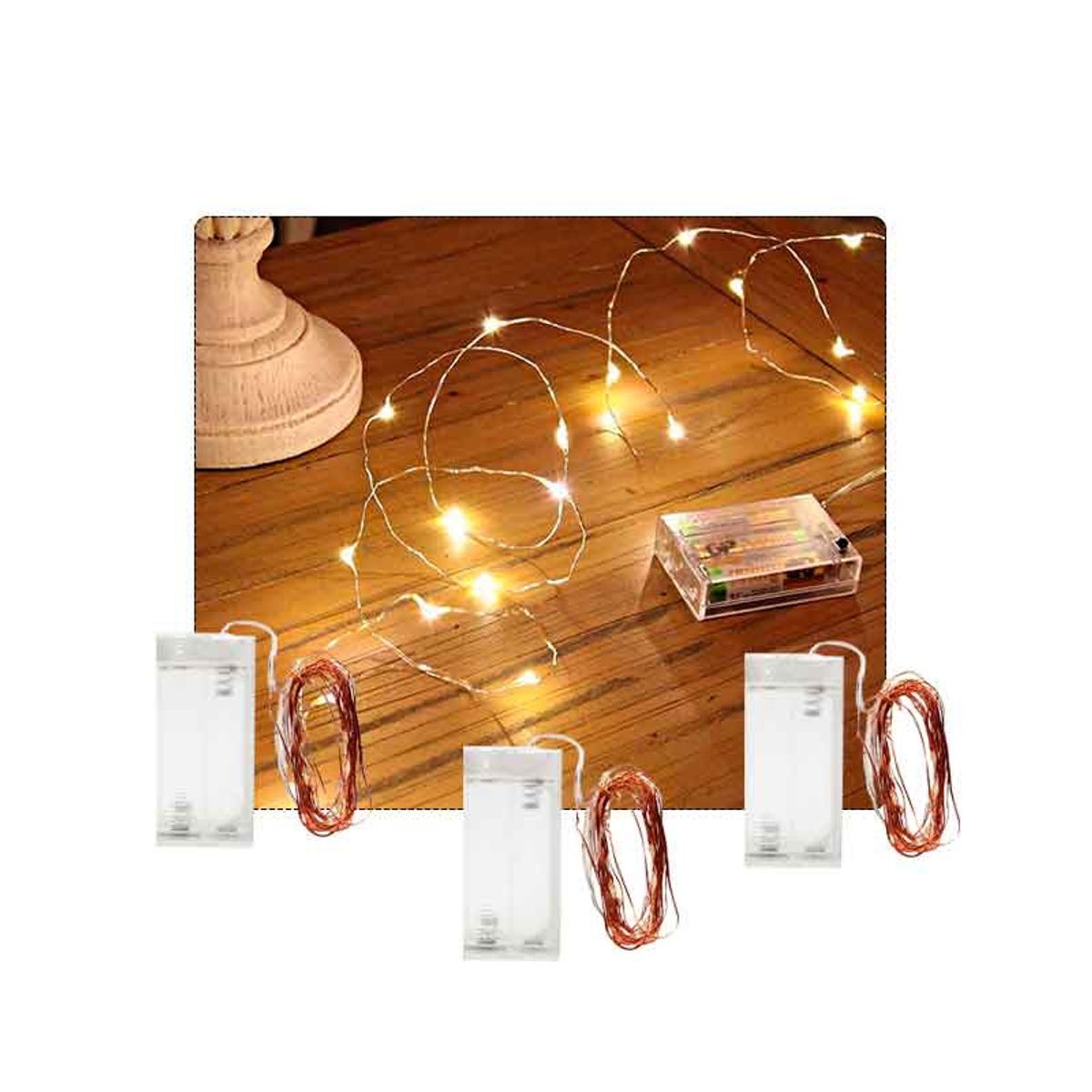 GENERICO - Luces led hada  PACK DE 3 UNDS DE 3 MTS c/u luz amarilla