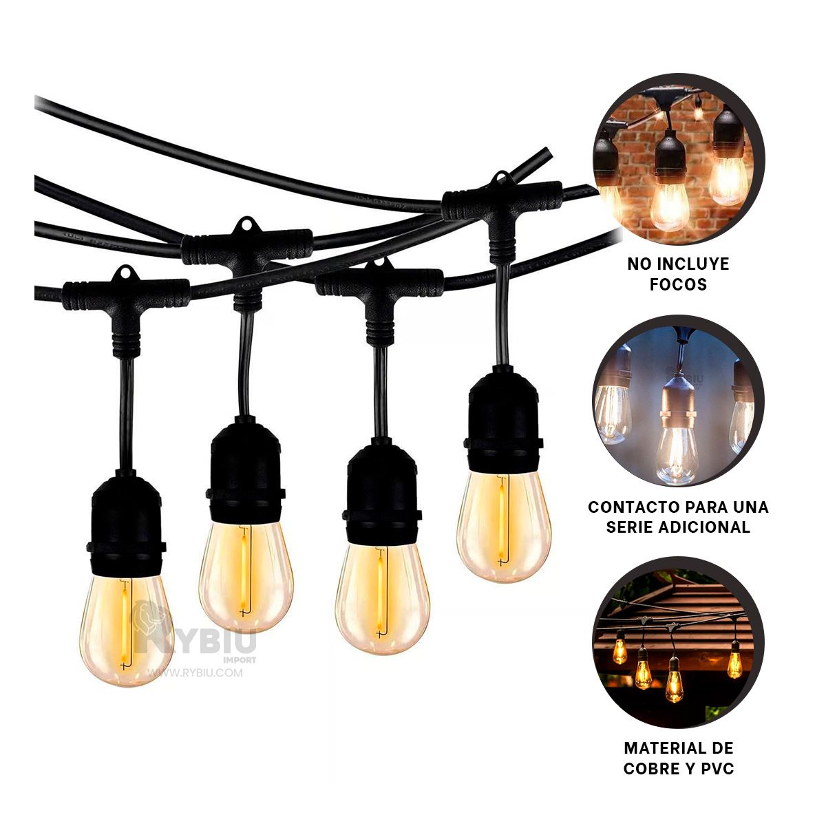 RYBIU IMPORT - Cadena Bonita de Luz de 10m Negro Y+Regalo Ligas para Peinar