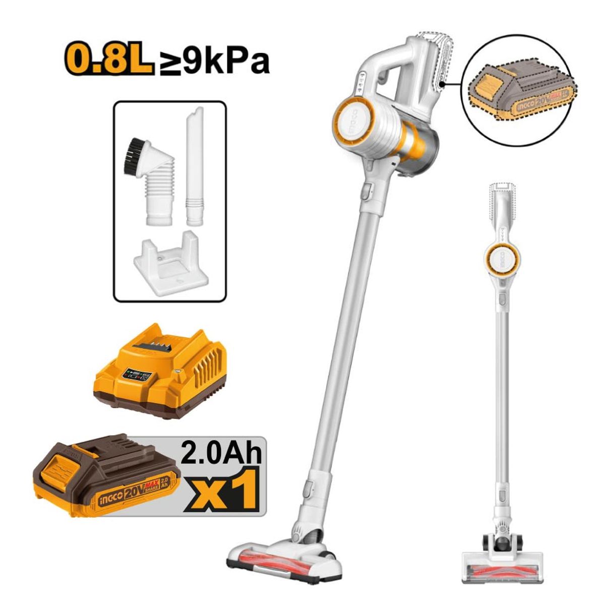 INGCO TOOLS - ASPIRADORA INALÁMBRICA INGCO 20V 1 BATERÍA 2.0AH CARGADOR CVLI20061