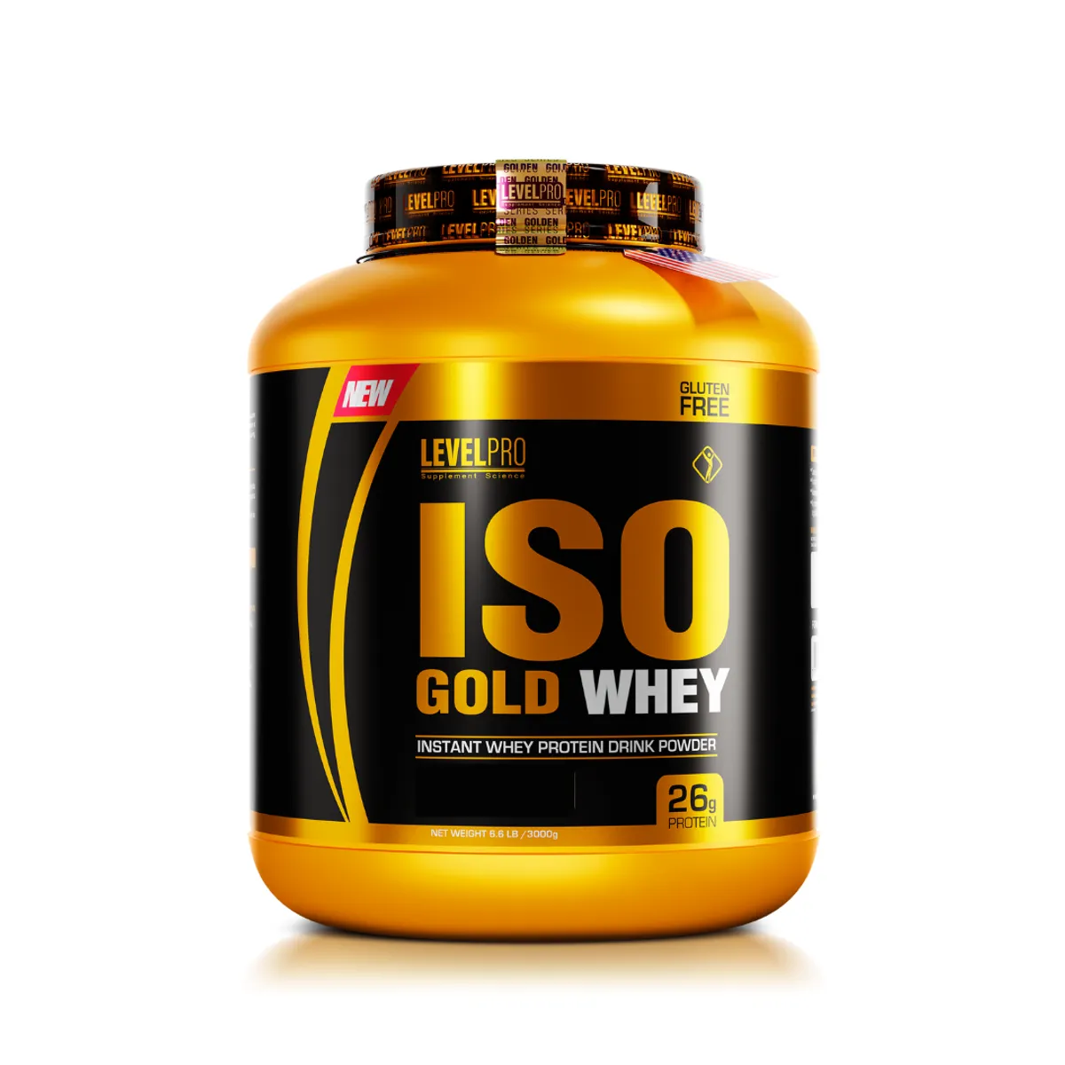 LEVEL PRO - Iso Gold Whey 3 kg Proteina Isolatada - vainilla + Shaker + 2 Sachet Iso Gold Whey