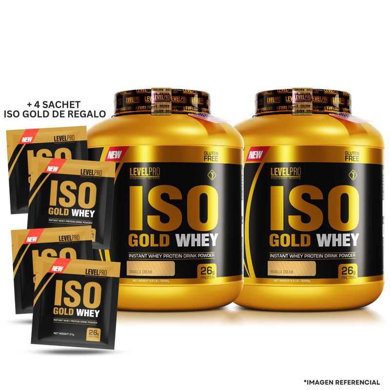 LEVEL PRO - PACK X 02 - Iso Gold Whey 3 kg Proteina Isolatada - vainilla + 4 sachet iso gold