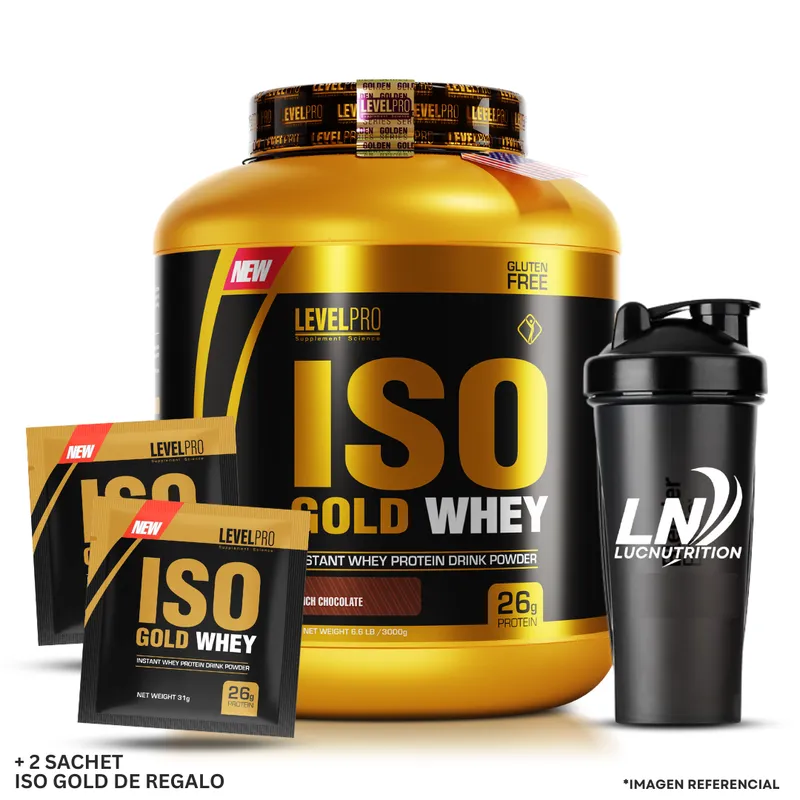 LEVEL PRO - Proteina Iso Gold Whey 6.6 lb / 3 kg chocolate + Regalos