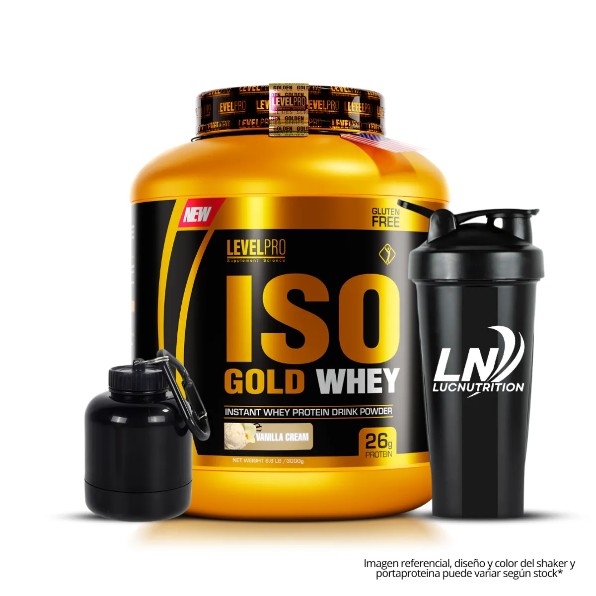 LEVEL PRO - Iso Gold Whey 3 Kg Vainilla + Shaker + portaproteina