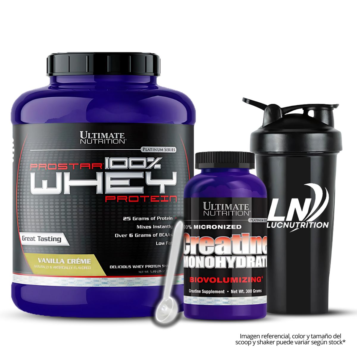 ULTIMATE NUTRITION - Prostar 100 % Whey 5 LB Vainilla + Creatina Ultimate 300g + shaker