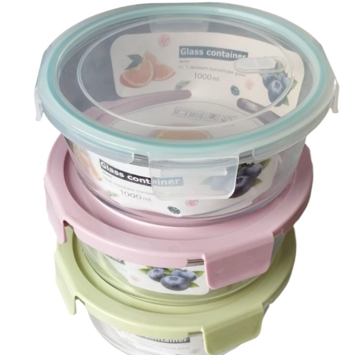 GENERICO - Recipiente de vidrio Redondo de 1 L Color RosaPalido