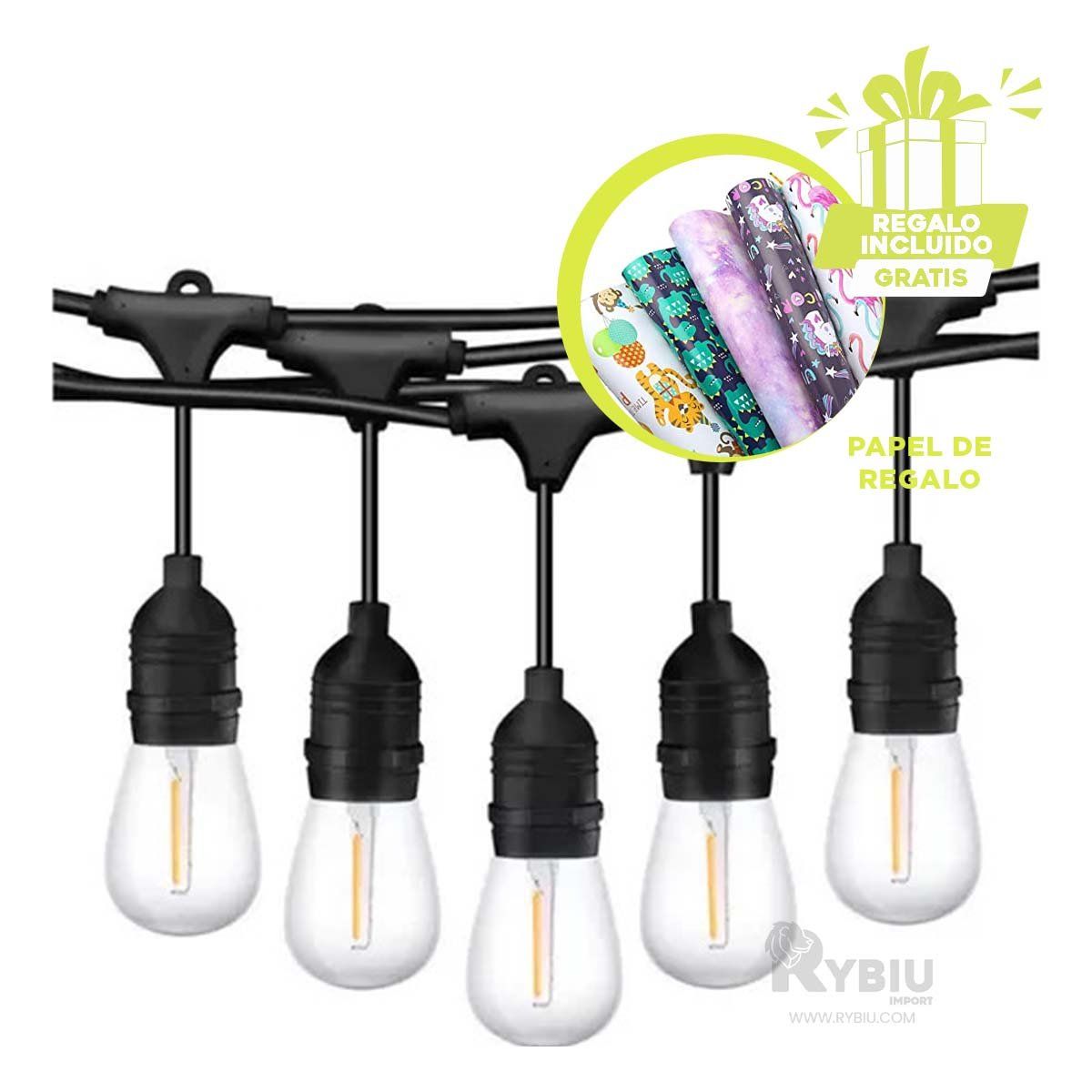 RYBIU IMPORT - Iluminacion Festiva de 5 Metros Negro Y+Envoltorio de Regalo