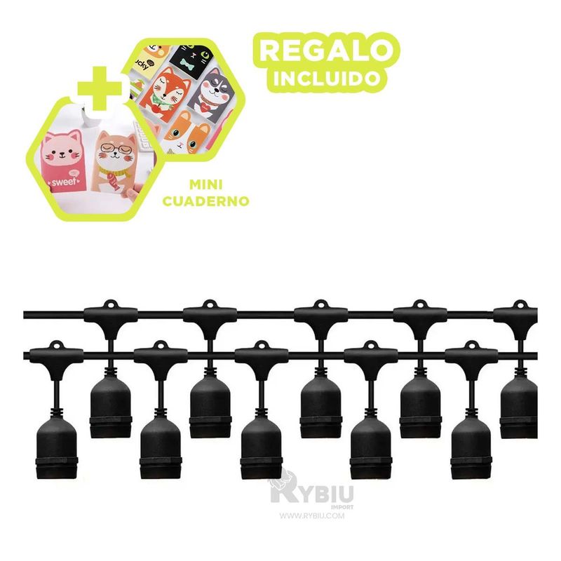 GENERICO - Guirnalda Fascinante para 10 Focos Negro Y+Regalo Agendita