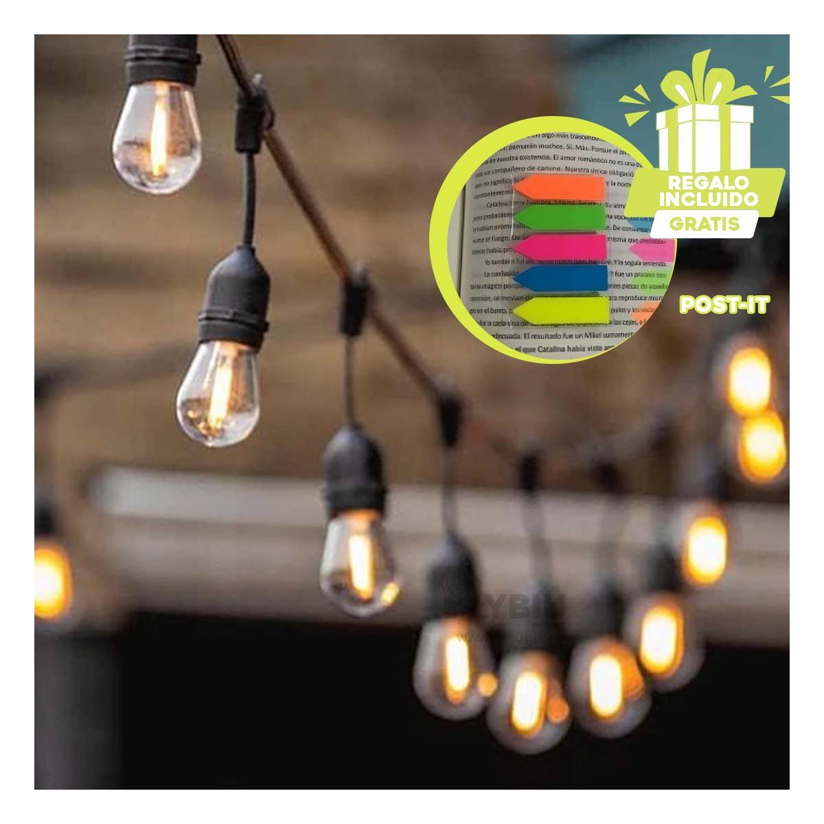 GENERICO - Cadena Luminosa de 5 Metros en Negro Y+Banderitas Adhesivas