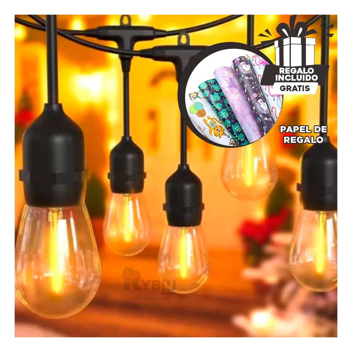 RYBIU IMPORT - Guirnalda Iluminadora de Color Negro Y+Regalo Stickers