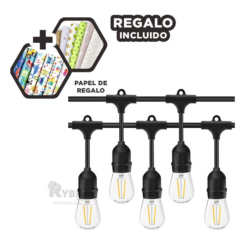 GENERICO - Guirnalda Luminica para Foco en 10m Negro Y+Papel de Regalo