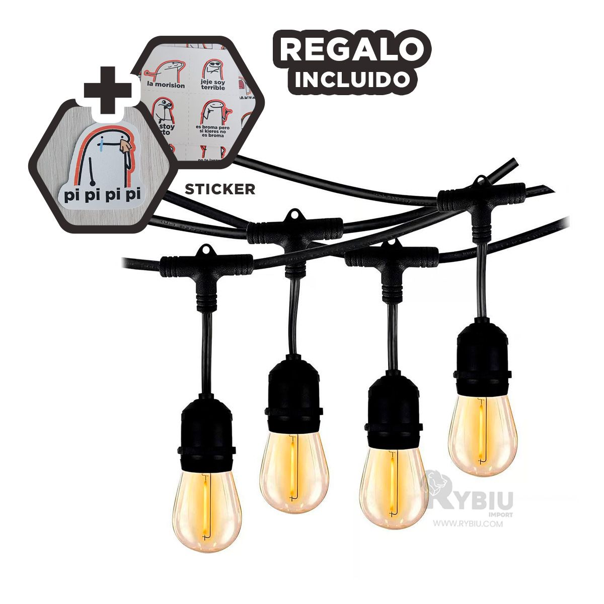 GENERICO - Guirnalda Iluminadora de Color Negro Y+Regalo Stickers