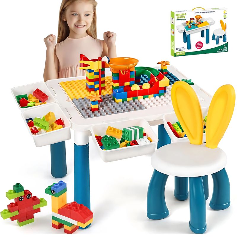 GENERICO - Mesa Lego Didáctica Bloques de Construcción Multifuncional 88 Piezas 3 en 1