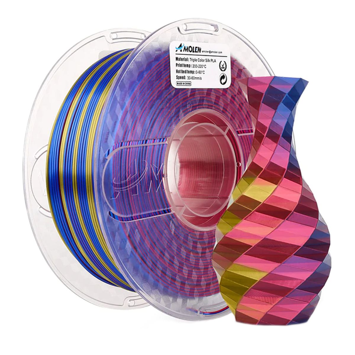 AMOLEN - Filamento Tricolor PLA para impresora 3D color Rojo Amarillo Azul