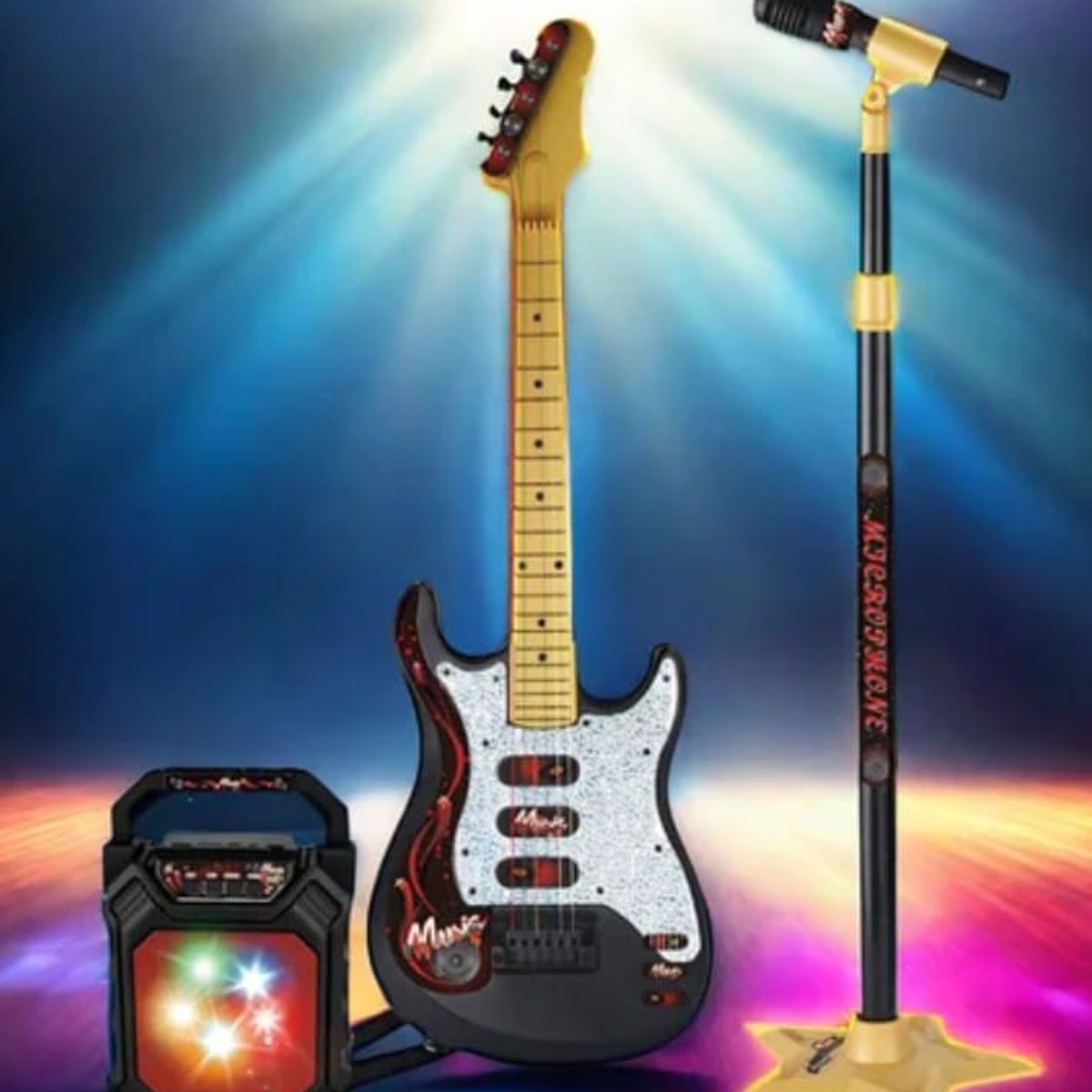 GENERICO - Guitarra Grande Con Micrófono + Amplificador + Tripode Negro