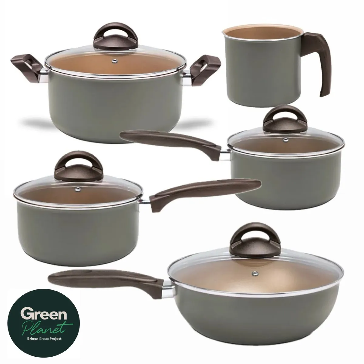 BRINOX - Juego de Ollas 9 Piezas Brinox Naturall Verde Greenplanet