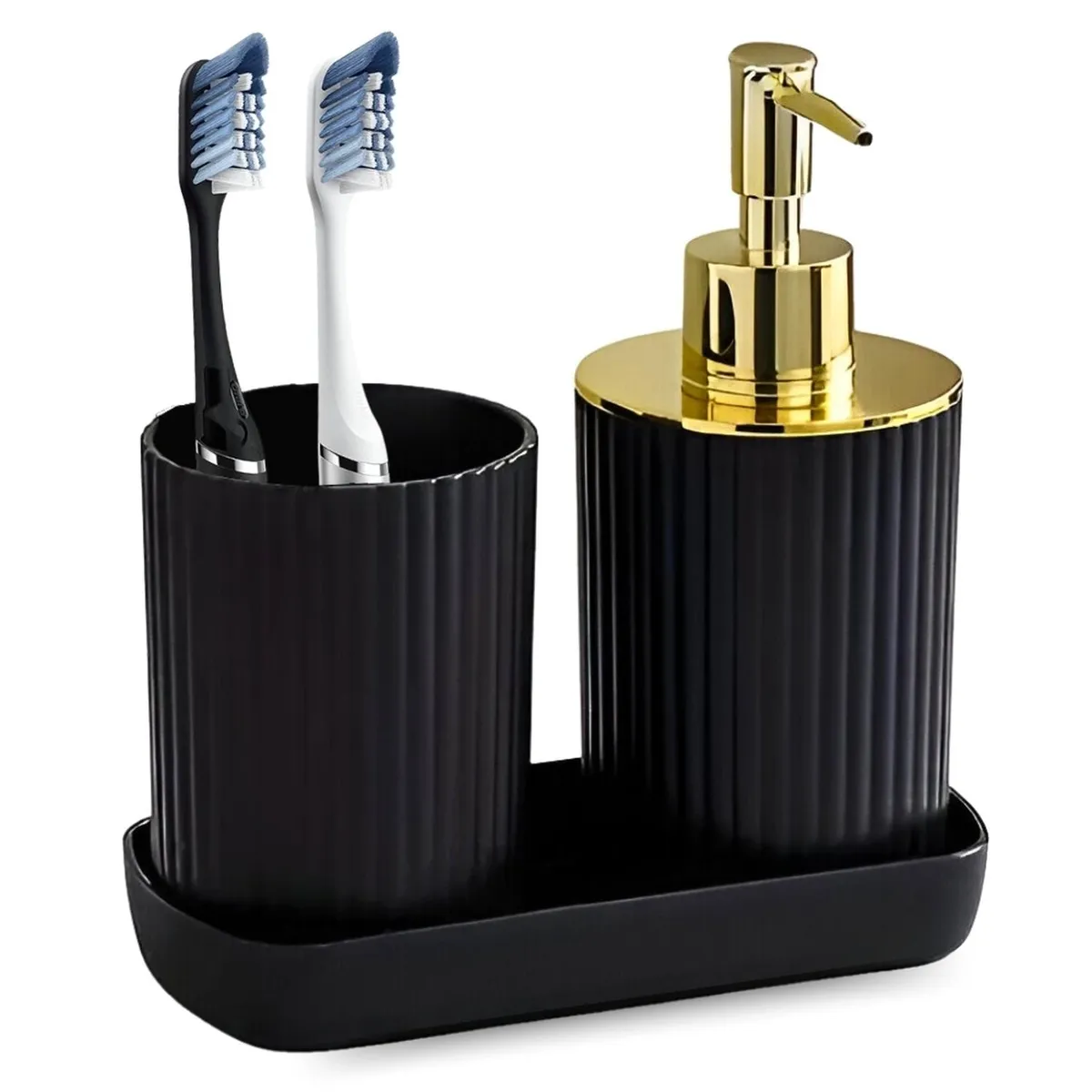 MINARI - Set de 3 Accesorios para Baño Dispensador de Jabón Elegante Negro KB3