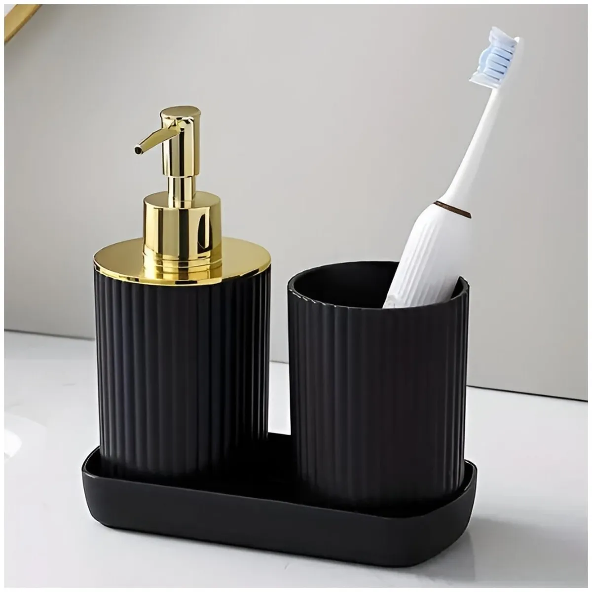 MINARI - Set de 3 Accesorios para Baño Dispensador de Jabón Elegante Negro KB3