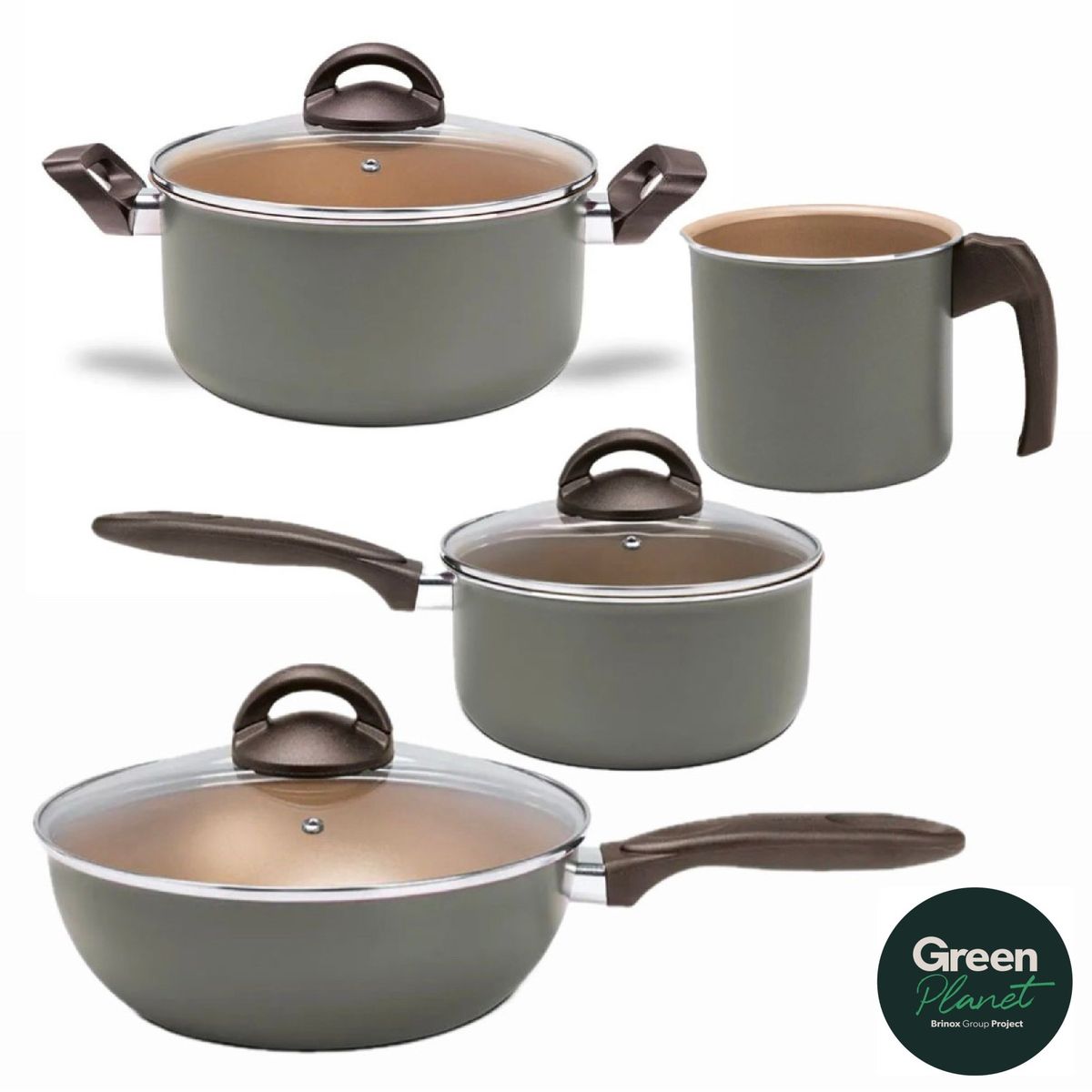 BRINOX - Juego de Ollas 7 Piezas Brinox Naturall Verde GreenPlanet