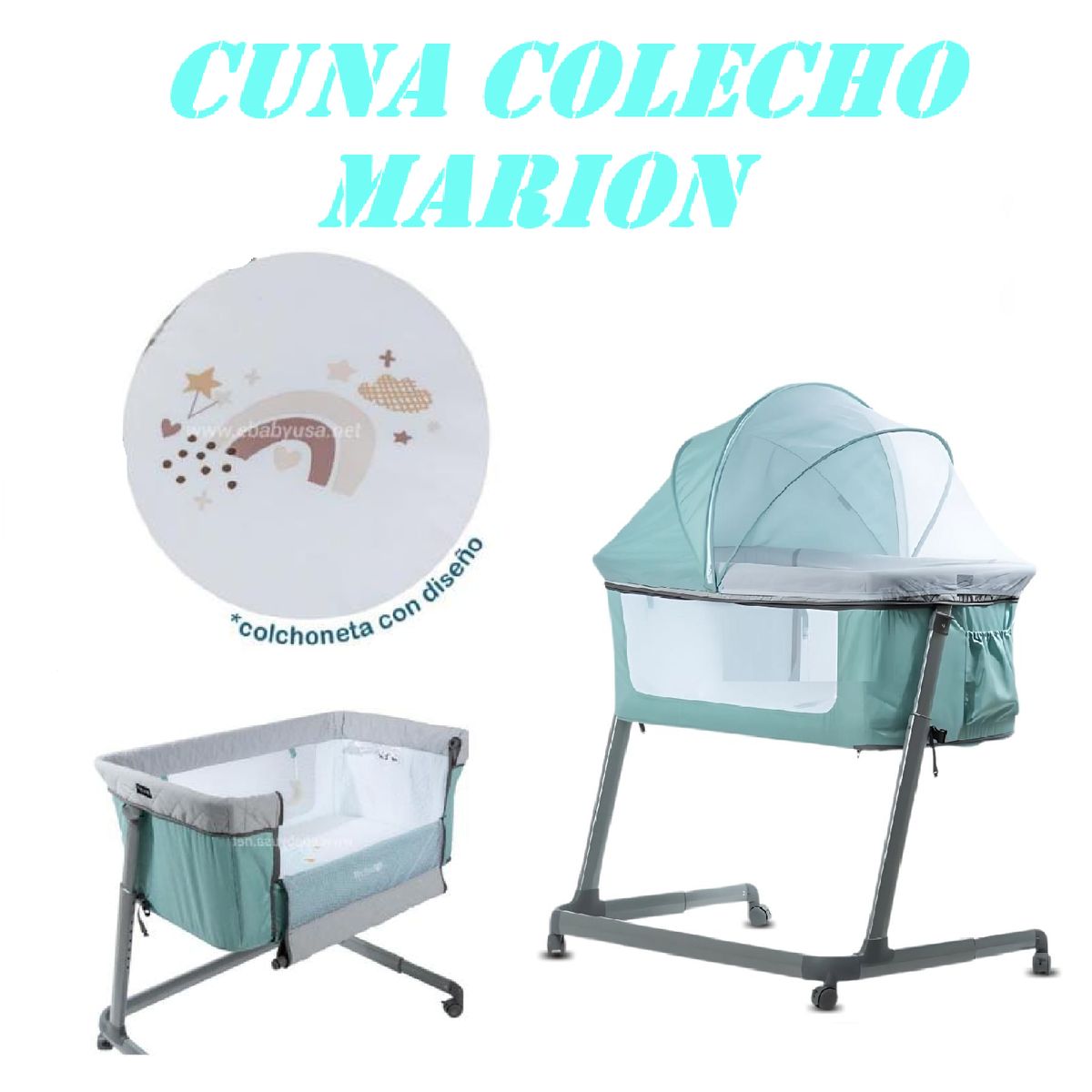 EBABY - Nueva Cuna Colecho con Diseño Marion -Verde