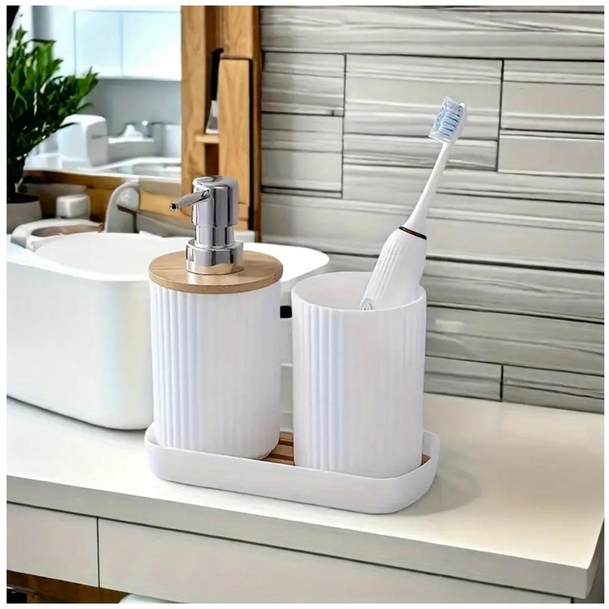 MINARI - Set de 3 Accesorios para Baño Dispensador de Jabón Elegante Blanco KB3