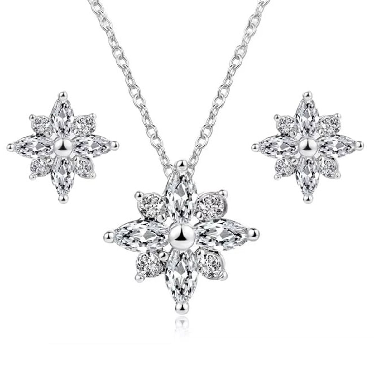 LA TIENDA 88 JOYAS Y ACCESORIOS - La Tienda 88 - Set Collar y Arete Mujer Estrella Copo Nieve - Blanco