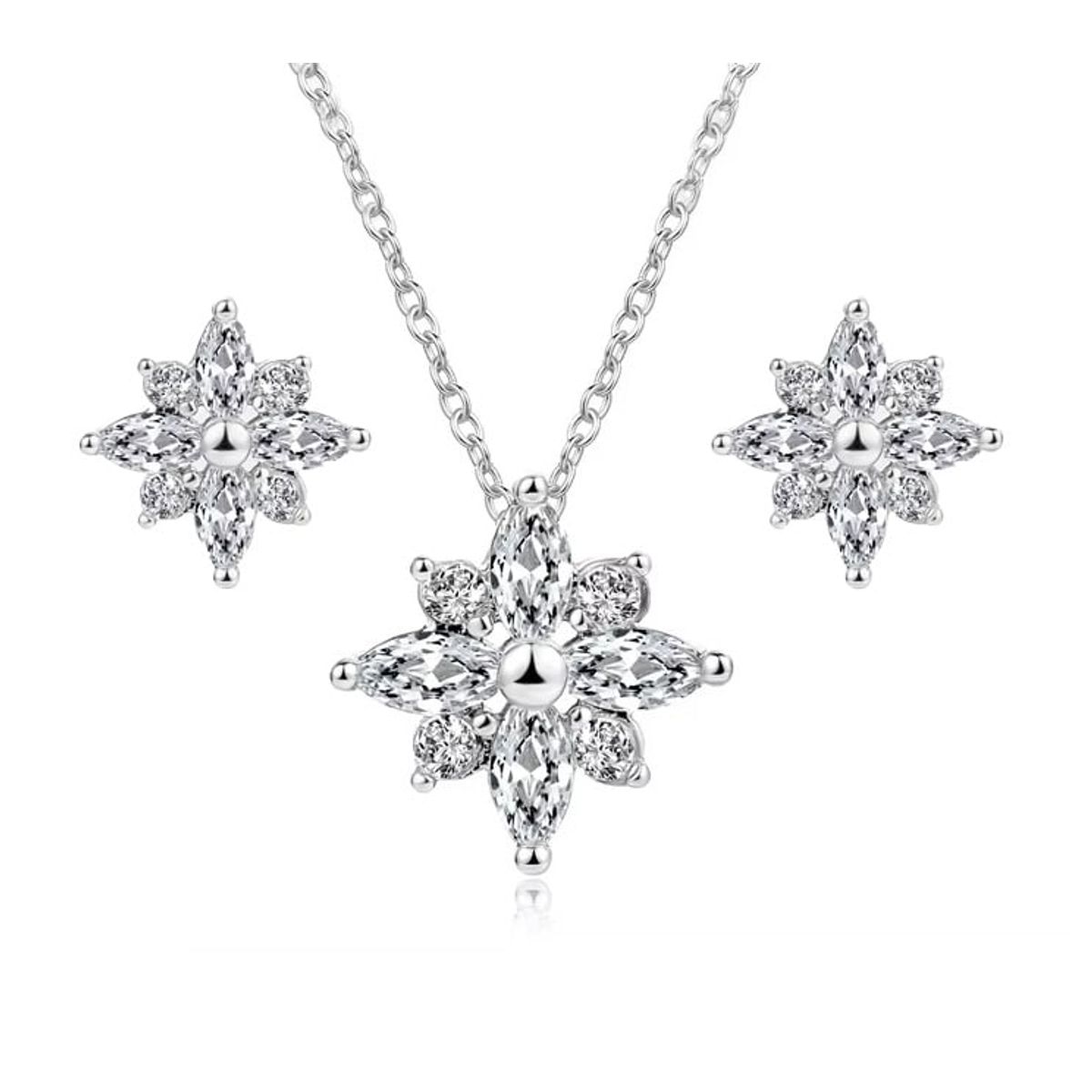 LA TIENDA 88 JOYAS Y ACCESORIOS - La Tienda 88 - Set Collar y Arete Mujer Estrella Copo Nieve - Blanco