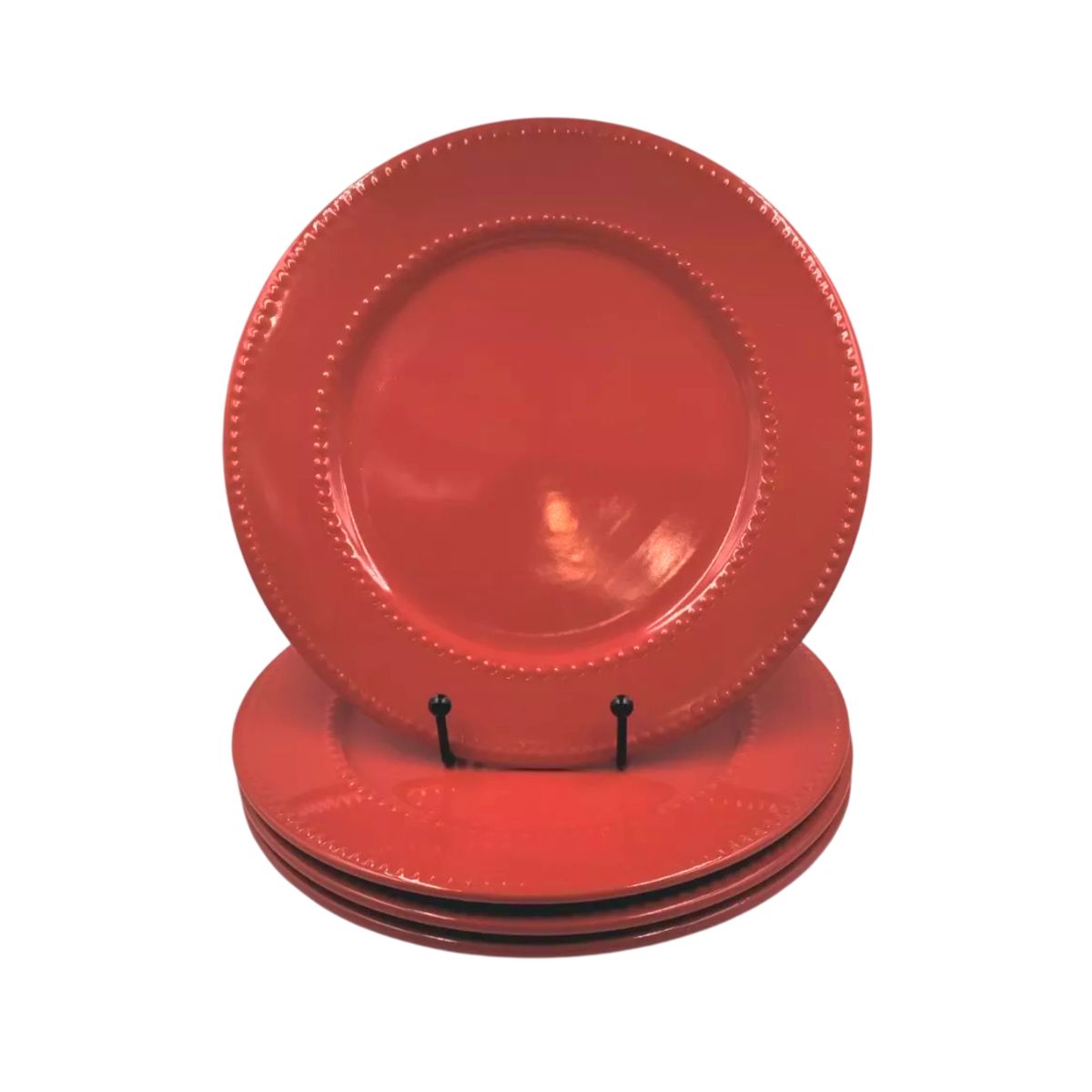 INSPIRA - Set de 4 Platos Cerámicos Rojos con Borde Relieve 27 cm