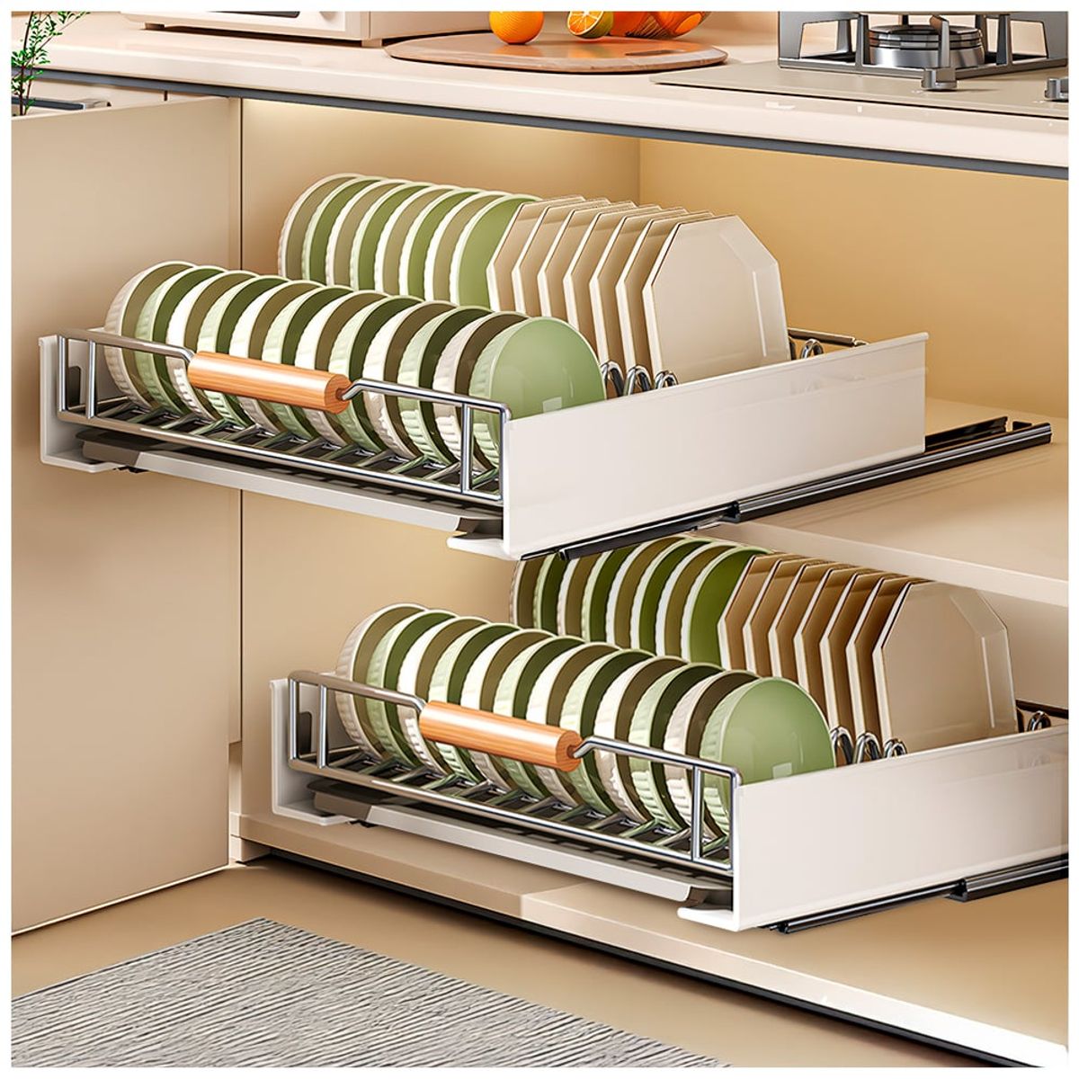 KELLER - Escurridor de Platos Extraíble 2en1 de Gabinete de AceroInoxidable L70